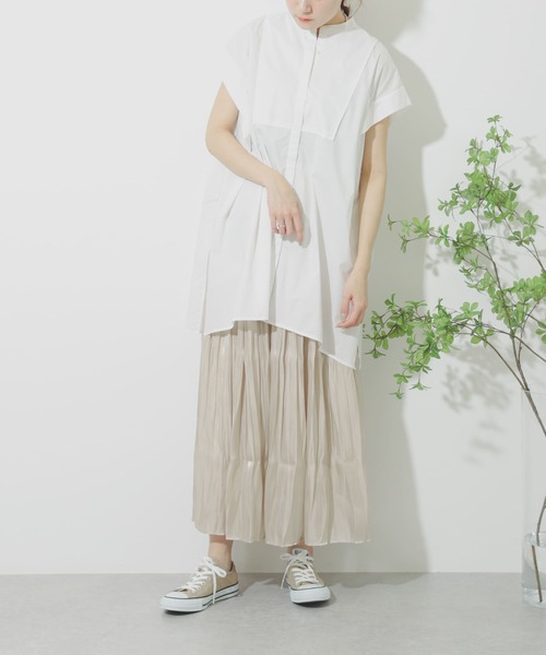 SENSE OF PLACE by URBAN RESEARCH（センスオブプレイスバイアーバンリサーチ）の「フレンチスリーブチュニックドレスシャツ（シャツ/ブラウス・レディース・グレー/ブラック/オフホワイト・ONE）」の2枚目の写真