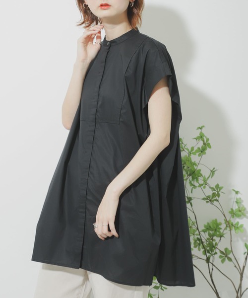 SENSE OF PLACE by URBAN RESEARCH（センスオブプレイスバイアーバンリサーチ）の「フレンチスリーブチュニックドレスシャツ（シャツ/ブラウス・レディース・グレー/ブラック/オフホワイト・ONE）」の3枚目の写真