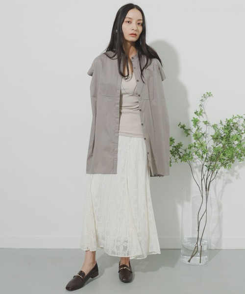 SENSE OF PLACE by URBAN RESEARCH（センスオブプレイスバイアーバンリサーチ）の「フレンチスリーブチュニックドレスシャツ（シャツ/ブラウス・レディース・グレー/ブラック/オフホワイト・ONE）」の19枚目の写真