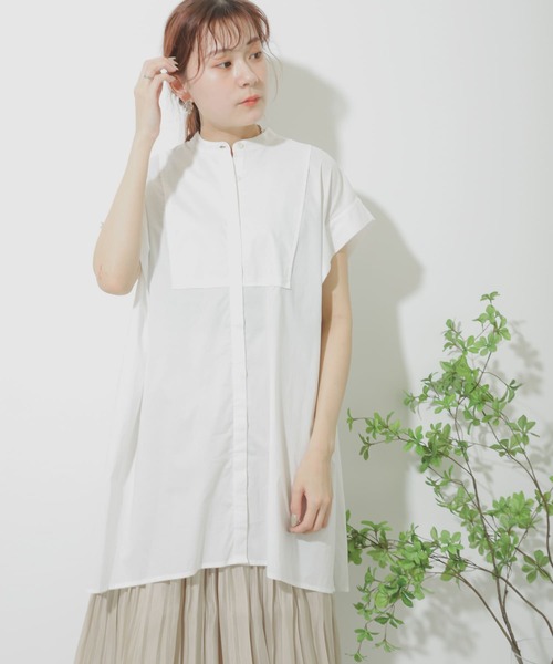 SENSE OF PLACE by URBAN RESEARCH（センスオブプレイスバイアーバンリサーチ）の「フレンチスリーブチュニックドレスシャツ（シャツ/ブラウス・レディース・グレー/ブラック/オフホワイト・ONE）」の5枚目の写真