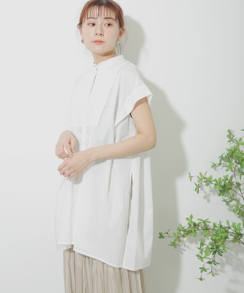 SENSE OF PLACE by URBAN RESEARCH（センスオブプレイスバイアーバンリサーチ）の「フレンチスリーブチュニックドレスシャツ（シャツ/ブラウス・レディース・グレー/ブラック/オフホワイト・ONE）」の6枚目の写真