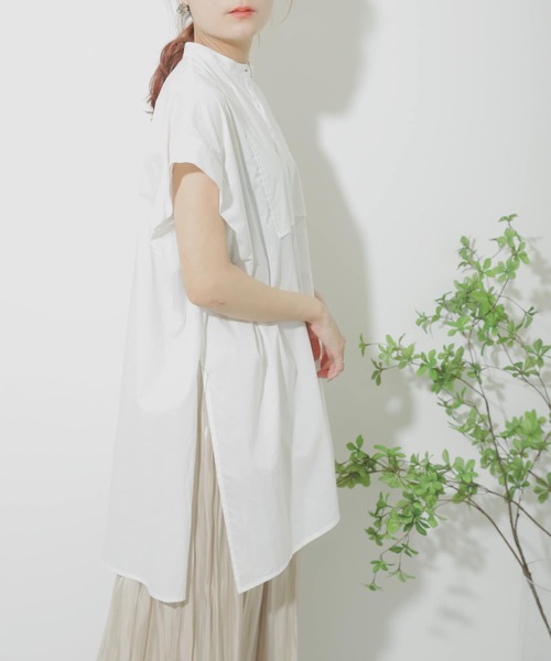 SENSE OF PLACE by URBAN RESEARCH（センスオブプレイスバイアーバンリサーチ）の「フレンチスリーブチュニックドレスシャツ（シャツ/ブラウス・レディース・グレー/ブラック/オフホワイト・ONE）」の7枚目の写真