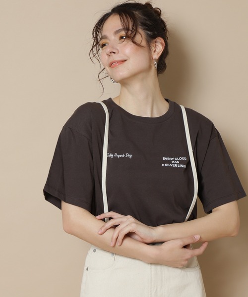 N.（N. Natural Beauty Basic）（エヌエヌナチュラルビューティーベーシック）の「◆ショートロゴＴシャツ（Tシャツ/カットソー・レディース・オフホワイト/ライトグリーン/スミクロ・MEDIUM）」の3枚目の写真