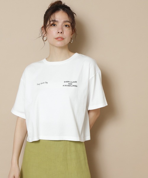 N.（N. Natural Beauty Basic）（エヌエヌナチュラルビューティーベーシック）の「◆ショートロゴＴシャツ（Tシャツ/カットソー・レディース・オフホワイト/ライトグリーン/スミクロ・MEDIUM）」の4枚目の写真