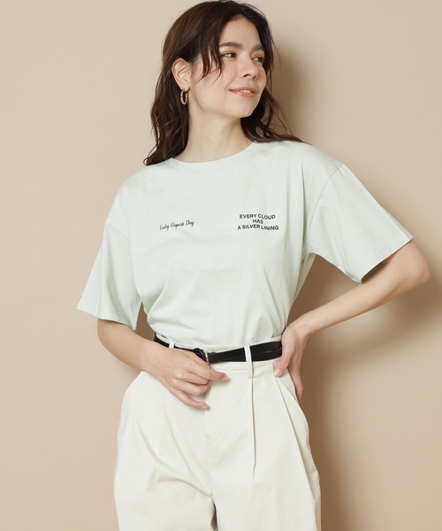 N.（N. Natural Beauty Basic）（エヌエヌナチュラルビューティーベーシック）の「◆ショートロゴＴシャツ（Tシャツ/カットソー・レディース・オフホワイト/ライトグリーン/スミクロ・MEDIUM）」の9枚目の写真