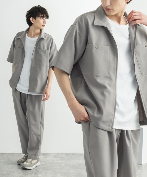 Rocky Monroe(ロッキーモンロー)の「【セットアップ】ポリトロ 半袖オープンカラーシャツ ZIPシャツ&2タックアンクルイージーパンツ(セットアップ・メンズ・ブラック/ブラウン/グレー/アイボリー/ホワイト系/ブラック系/グレー系/ブラウン系・2(M)/3(L)/4(LL)/LL/L/M)」の6枚目の写真