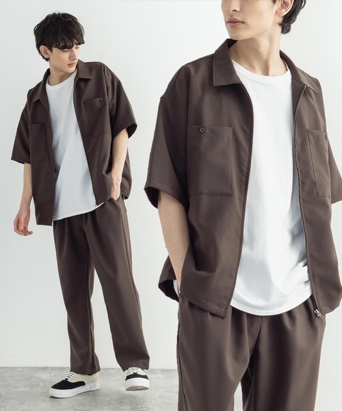 Rocky Monroe(ロッキーモンロー)の「【セットアップ】ポリトロ 半袖オープンカラーシャツ ZIPシャツ&2タックアンクルイージーパンツ(セットアップ・メンズ・ブラック/ブラウン/グレー/アイボリー/ホワイト系/ブラック系/グレー系/ブラウン系・2(M)/3(L)/4(LL)/LL/L/M)」の8枚目の写真