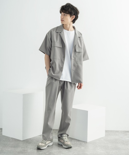 Rocky Monroe(ロッキーモンロー)の「【セットアップ】ポリトロ 半袖オープンカラーシャツ ZIPシャツ&2タックアンクルイージーパンツ(セットアップ・メンズ・ブラック/ブラウン/グレー/アイボリー/ホワイト系/ブラック系/グレー系/ブラウン系・2(M)/3(L)/4(LL)/LL/L/M)」の1枚目の写真