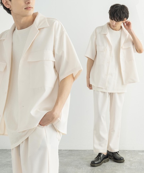 Rocky Monroe(ロッキーモンロー)の「【セットアップ】ポリトロ 半袖オープンカラーシャツ ZIPシャツ&2タックアンクルイージーパンツ(セットアップ・メンズ・ブラック/ブラウン/グレー/アイボリー/ホワイト系/ブラック系/グレー系/ブラウン系・2(M)/3(L)/4(LL)/LL/L/M)」の2枚目の写真