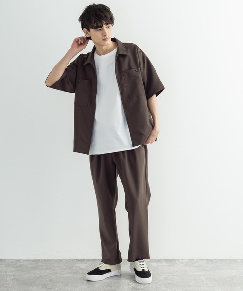 Rocky Monroe(ロッキーモンロー)の「【セットアップ】ポリトロ 半袖オープンカラーシャツ ZIPシャツ&2タックアンクルイージーパンツ(セットアップ・メンズ・ブラック/ブラウン/グレー/アイボリー/ホワイト系/ブラック系/グレー系/ブラウン系・2(M)/3(L)/4(LL)/LL/L/M)」の12枚目の写真