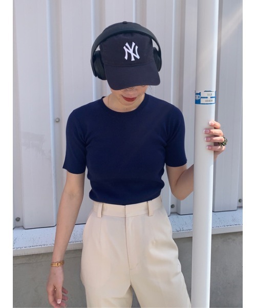 MOUSSY(マウジー)の「HALF SLEEVE KNIT トップス(ニット/セーター・レディース・ダークブラウン/ダークネイビー/キナリ・FREE)」の15枚目の写真