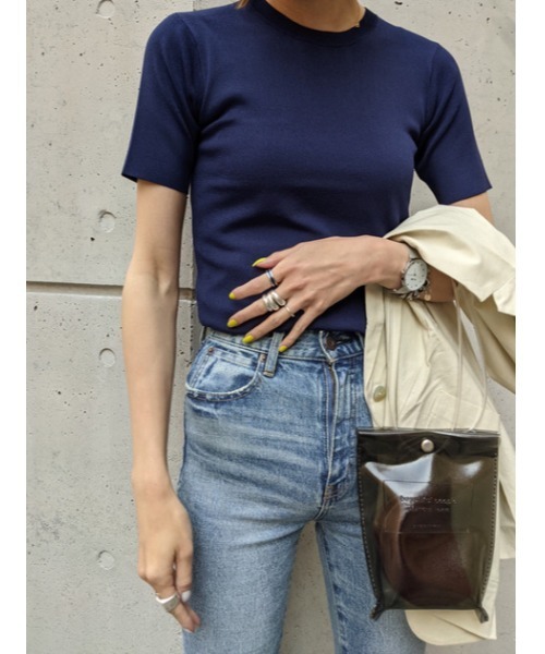 MOUSSY(マウジー)の「HALF SLEEVE KNIT トップス(ニット/セーター・レディース・ダークブラウン/ダークネイビー/キナリ・FREE)」の18枚目の写真