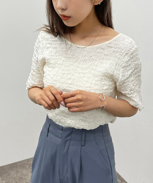 apres jour mignon（アプレジュールミニョン）の「ポコポコクロスＴ 【ZOZOTOWN限定アイテム】（Tシャツ/カットソー・レディース・ブラック/アイボリー/ブルー系その他・X-LARGE/フリー）」の5枚目の写真