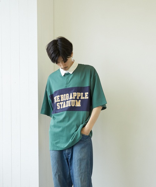 VIBGYOR(ヴィブジョー)の「【VIBGYOR BY AS】バイカラープリントラガーシャツ(RE)(Tシャツ/カットソー・メンズ・ブラック/ネイビー/グリーン・MEDIUM/LARGE)」の3枚目の写真
