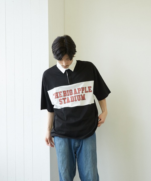 VIBGYOR(ヴィブジョー)の「【VIBGYOR BY AS】バイカラープリントラガーシャツ(RE)(Tシャツ/カットソー・メンズ・ブラック/ネイビー/グリーン・MEDIUM/LARGE)」の2枚目の写真