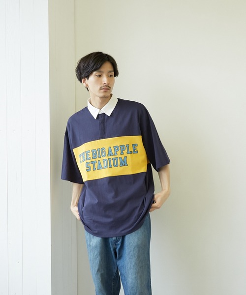VIBGYOR(ヴィブジョー)の「【VIBGYOR BY AS】バイカラープリントラガーシャツ(RE)(Tシャツ/カットソー・メンズ・ブラック/ネイビー/グリーン・MEDIUM/LARGE)」の5枚目の写真