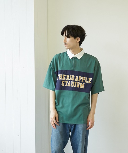 VIBGYOR(ヴィブジョー)の「【VIBGYOR BY AS】バイカラープリントラガーシャツ(RE)(Tシャツ/カットソー・メンズ・ブラック/ネイビー/グリーン・MEDIUM/LARGE)」の4枚目の写真
