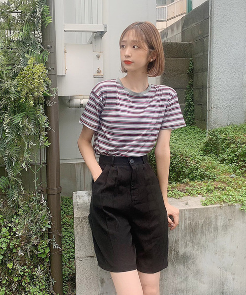 Voyage titty&Co.PETIT（ボヤージュティティアンドコープチ）の「【Voyage titty&Co.】タックハーフパンツ（その他パンツ・レディース・ベージュ/ブラック・FREE）」の2枚目の写真