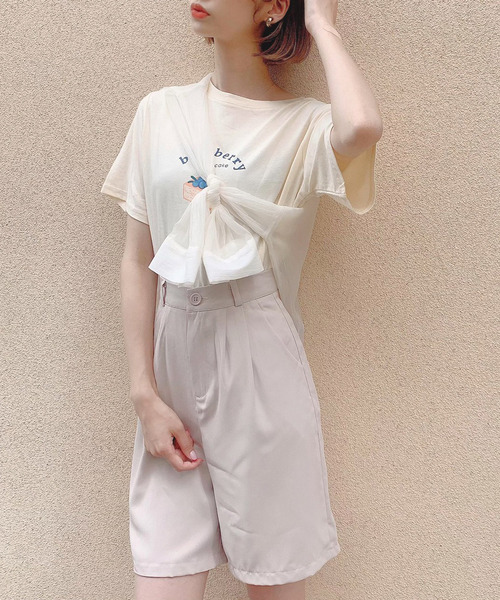 Voyage titty&Co.PETIT（ボヤージュティティアンドコープチ）の「【Voyage titty&Co.】タックハーフパンツ（その他パンツ・レディース・ベージュ/ブラック・FREE）」の3枚目の写真