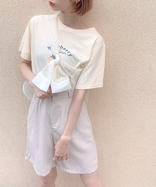Voyage titty&Co.PETIT（ボヤージュティティアンドコープチ）の「【Voyage titty&Co.】タックハーフパンツ（その他パンツ・レディース・ベージュ/ブラック・FREE）」の5枚目の写真