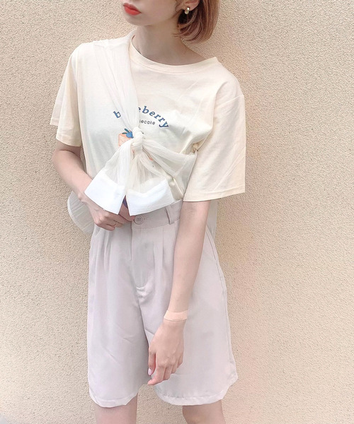 Voyage titty&Co.PETIT（ボヤージュティティアンドコープチ）の「【Voyage titty&Co.】タックハーフパンツ（その他パンツ・レディース・ベージュ/ブラック・FREE）」の4枚目の写真