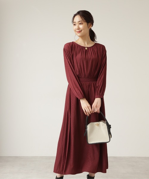 NATURAL BEAUTY BASIC(ナチュラルビューティーベーシック)の「割繊フラワージャガードワンピース(ワンピース・レディース・ブラウン/ボルドー・SMALL/MEDIUM)」の15枚目の写真