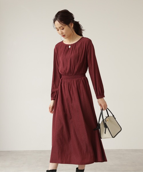 NATURAL BEAUTY BASIC(ナチュラルビューティーベーシック)の「割繊フラワージャガードワンピース(ワンピース・レディース・ブラウン/ボルドー・SMALL/MEDIUM)」の16枚目の写真