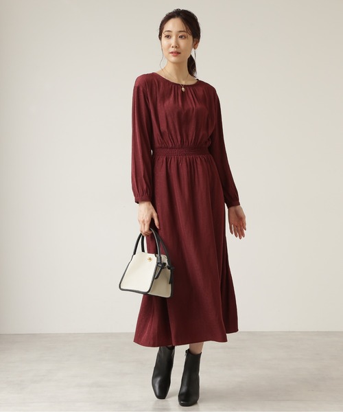 NATURAL BEAUTY BASIC(ナチュラルビューティーベーシック)の「割繊フラワージャガードワンピース(ワンピース・レディース・ブラウン/ボルドー・SMALL/MEDIUM)」の17枚目の写真