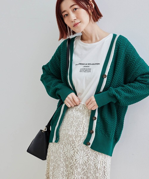 ROPE' PICNIC(ロペピクニック)の「ヘリンボーン柄カーディガン(カーディガン/ボレロ・レディース・キナリ/グリーン・38)」の2枚目の写真