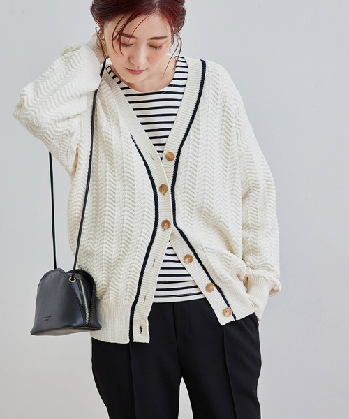 ROPE' PICNIC(ロペピクニック)の「ヘリンボーン柄カーディガン(カーディガン/ボレロ・レディース・キナリ/グリーン・38)」の1枚目の写真