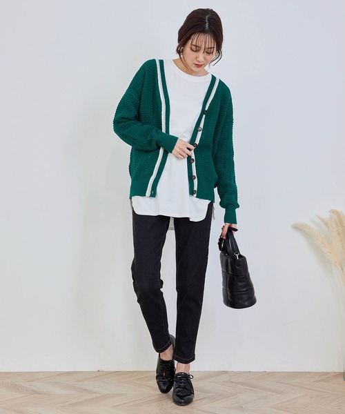 ROPE' PICNIC(ロペピクニック)の「ヘリンボーン柄カーディガン(カーディガン/ボレロ・レディース・キナリ/グリーン・38)」の5枚目の写真