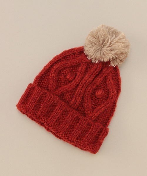 Love&Peace&Money(ラブアンドピースアンドマネー)の「ニット帽(ニットキャップ/ビーニー・キッズ・レッド/キャメル・M(48-52cm)/L(52-56cm))」の2枚目の写真