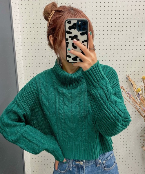 WEGO（ウィゴー）の「WEGO/ハイネックショートニット（ニット/セーター・レディース・グリーン/ブラック/ホワイト・FREE）」の3枚目の写真