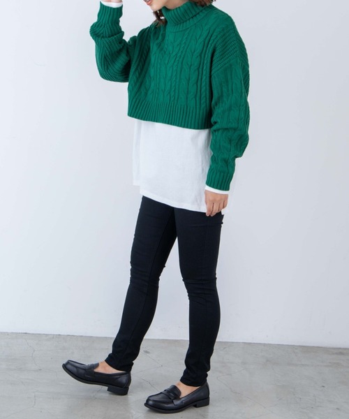 WEGO（ウィゴー）の「WEGO/ハイネックショートニット（ニット/セーター・レディース・グリーン/ブラック/ホワイト・FREE）」の12枚目の写真