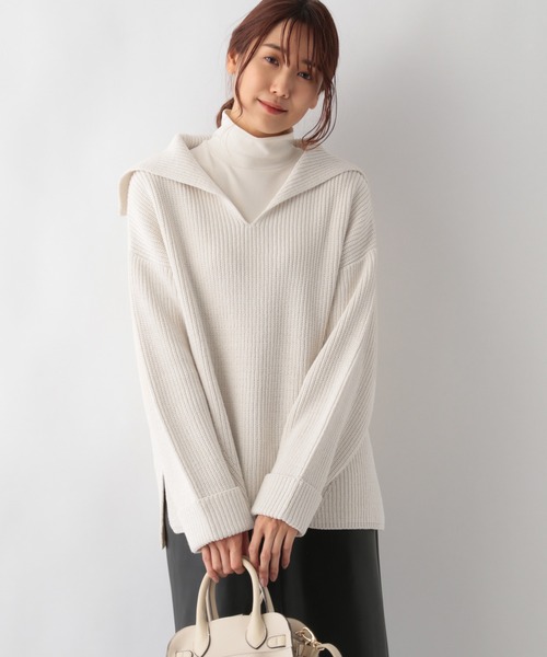 GLOBAL WORK（グローバルワーク）の「洗えるセーラーカラーニットプルオーバー/215621（ニット/セーター・レディース・アイボリー/ブラック/グレイッシュベージュ・FREE）」の2枚目の写真