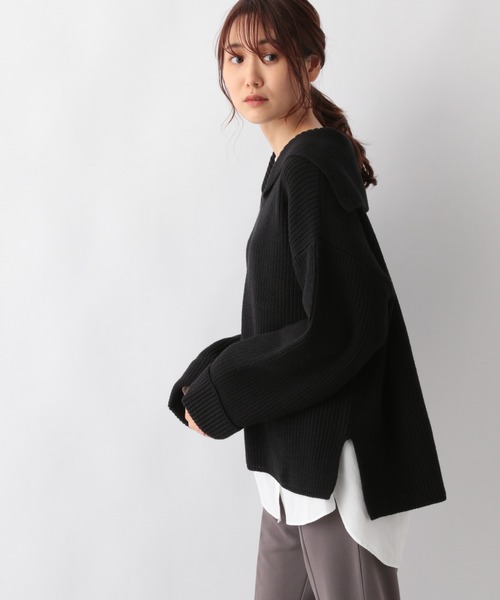 GLOBAL WORK（グローバルワーク）の「洗えるセーラーカラーニットプルオーバー/215621（ニット/セーター・レディース・アイボリー/ブラック/グレイッシュベージュ・FREE）」の6枚目の写真