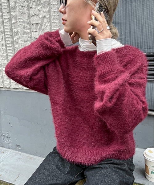 feepur（フェピュール）の「《ウォッシャブル》フェザーヤーンボートネックニット（ニット/セーター・レディース・ブラック/エンジ/ベージュ/オフホワイト/グリーン/マスタード・MEDIUM）」の6枚目の写真