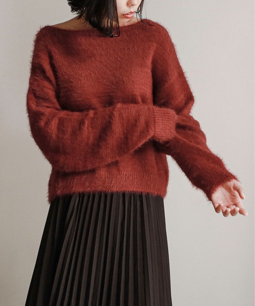 feepur（フェピュール）の「《ウォッシャブル》フェザーヤーンボートネックニット（ニット/セーター・レディース・ブラック/エンジ/ベージュ/オフホワイト/グリーン/マスタード・MEDIUM）」の22枚目の写真