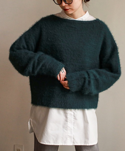 feepur（フェピュール）の「《ウォッシャブル》フェザーヤーンボートネックニット（ニット/セーター・レディース・ブラック/エンジ/ベージュ/オフホワイト/グリーン/マスタード・MEDIUM）」の19枚目の写真