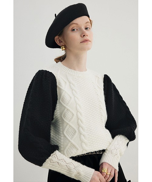 【Fano Studios】Cable switching crew neck knit FD21S036