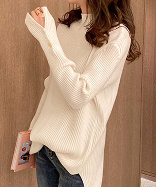 Girly Doll（ガーリードール）の「袖ボタンリブニット（ニット/セーター・レディース・ブラック/ベージュ/グリーン/ブラウン/ピンク・FREE）」の20枚目の写真