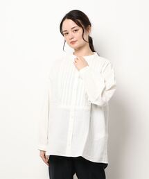 Samansa Mos2 | コットンリネンピンタックバンドカラーブラウス(シャツ/ブラウス)