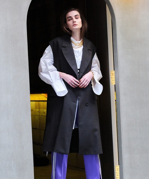 MAISON SPECIAL（メゾンスペシャル）の「ダブルクロスロングジレ【MAISON SPECIAL/メゾンスペシャル】（テーラードジャケット・レディース・アイボリー/ブラック/グレー・FREE）」の7枚目の写真