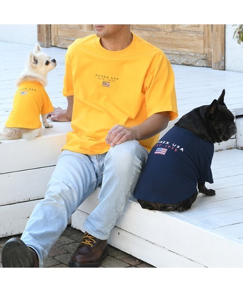 AVIREX(アヴィレックス)の「AVIREX/ブロックロゴTEE(ペットウェア・メンズ・ネイビー/イエロー・XS/2L/S/L/3M/3S/M/3L)」の4枚目の写真
