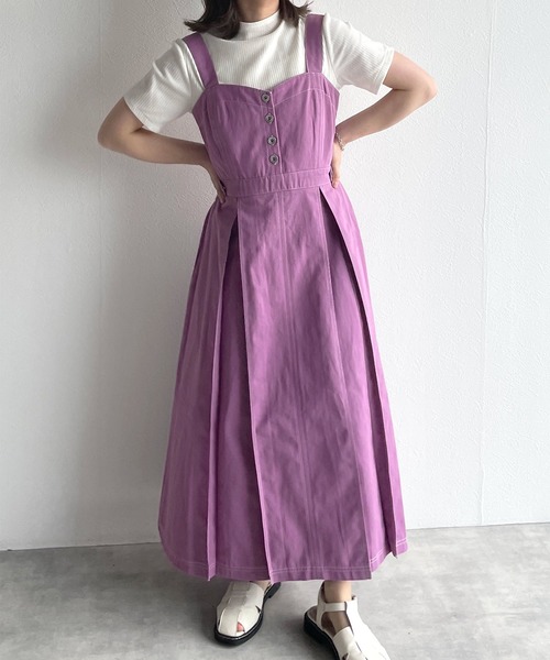 w closet（ダブルクローゼット）の「インバーテッドプリーツジャンスカ（ジャンパースカート・レディース・アイボリー/チャコールグレー/グリーン/ライム/ブルー/パープル・FREE）」の6枚目の写真