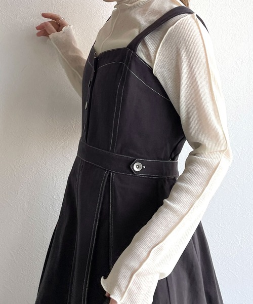 w closet（ダブルクローゼット）の「インバーテッドプリーツジャンスカ（ジャンパースカート・レディース・アイボリー/チャコールグレー/グリーン/ライム/ブルー/パープル・FREE）」の19枚目の写真