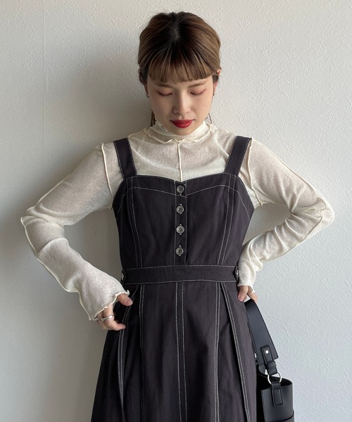 w closet（ダブルクローゼット）の「インバーテッドプリーツジャンスカ（ジャンパースカート・レディース・アイボリー/チャコールグレー/グリーン/ライム/ブルー/パープル・FREE）」の21枚目の写真