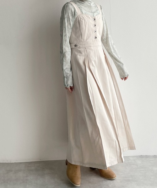 w closet（ダブルクローゼット）の「インバーテッドプリーツジャンスカ（ジャンパースカート・レディース・アイボリー/チャコールグレー/グリーン/ライム/ブルー/パープル・FREE）」の11枚目の写真