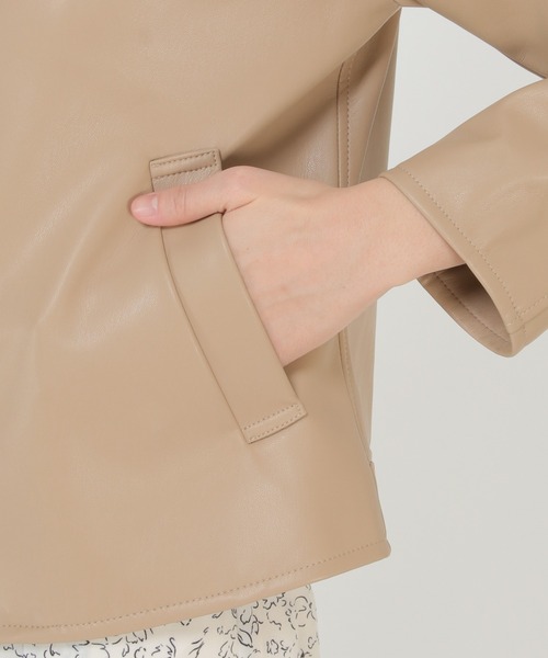 BEIGE ベイジ フェイクレザー ダイヤキルト ノーカラーブルゾン