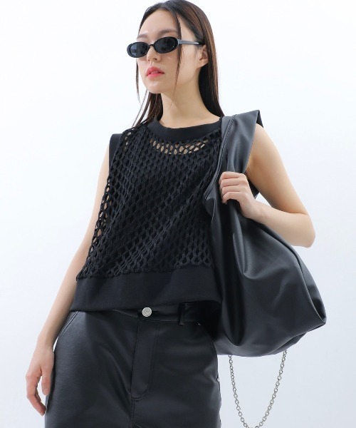 BASIC COTTON(ベーシックコットン)の「【BASIC COTTON/ベーシックコットン】22SS MESH VEST/メッシュベスト アミアミベスト(ベスト・メンズ・ブラック・ONE SIZE)」の1枚目の写真